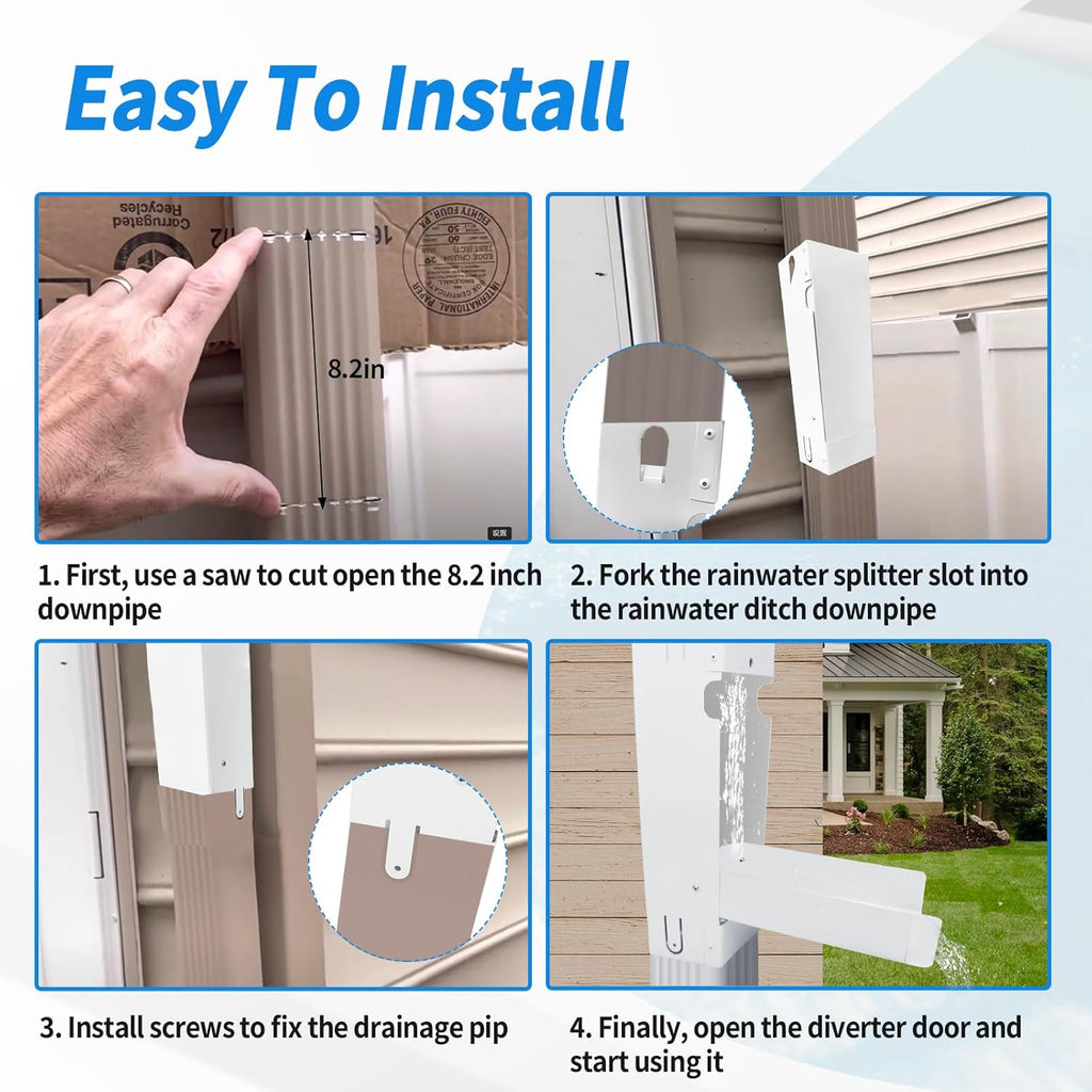 Rainwater Diverter for 3"x4" Downspout, Adjustable Gutter Collection Kit with Screws Y781