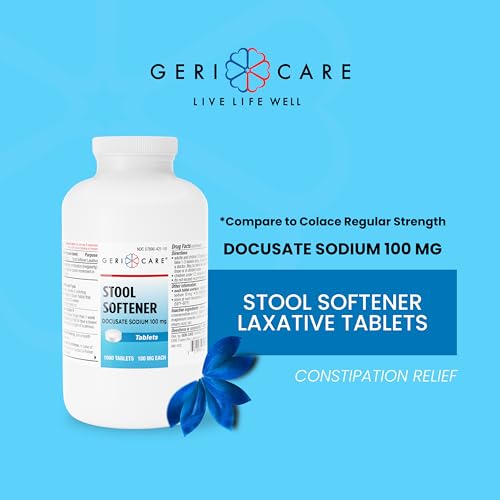 Docusate Sodium Stool Softener 100mg Crushable Tablets for Constipation Relief, 200 Count T7930