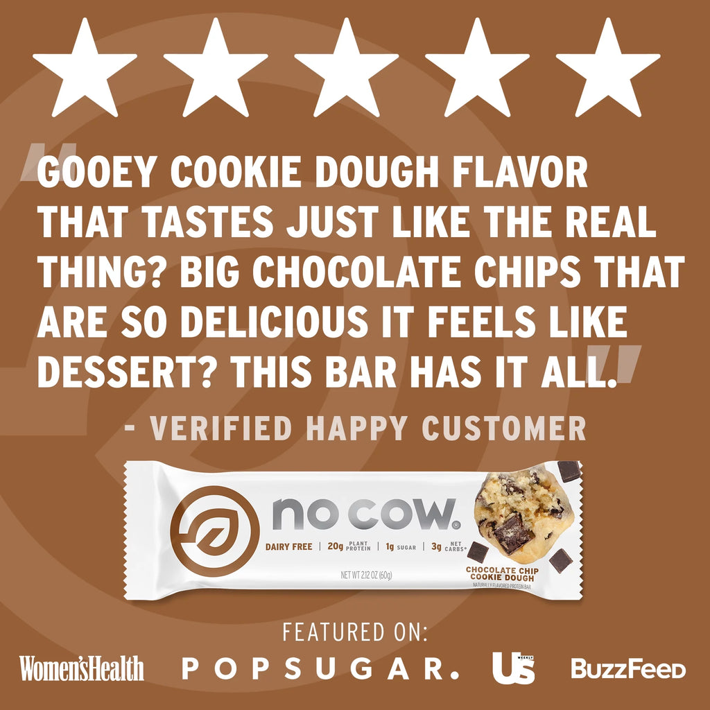 Vegan Protein Bars, Chocolate Chip Cookie Dough, 12 Count Y1606
