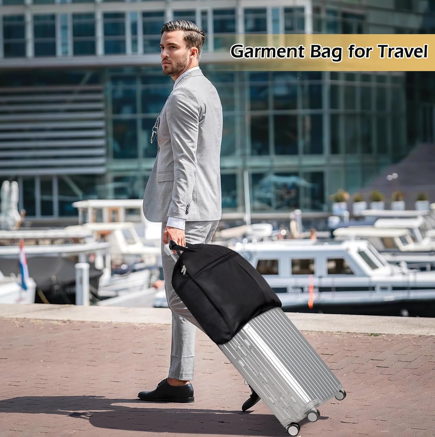 Carry On Garment Bag for Travel, 43'' Heavy Duty Suit Bag with Metal Hook, Waterproof Convertible 2 in 1 Duffle Bag, Black B33207