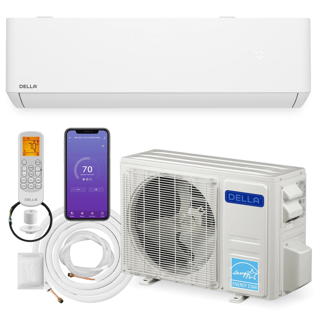 DELLA Optima Series 12,000 BTU Wifi Mini Split AC, Work with Alexa,Energy Star 115V 22 SEER2 Cools Up to 550 Sq.Ft Inverter Air Conditioner with 1 Ton Pre-Charged Heat Pump & 16.4ft Installation Kits