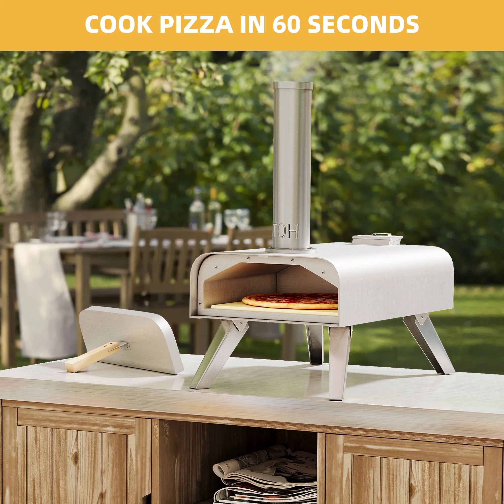 12" Wood Fired Pizza Oven, Outdoor Stainless Steel Pizza Maker with Chimney M986