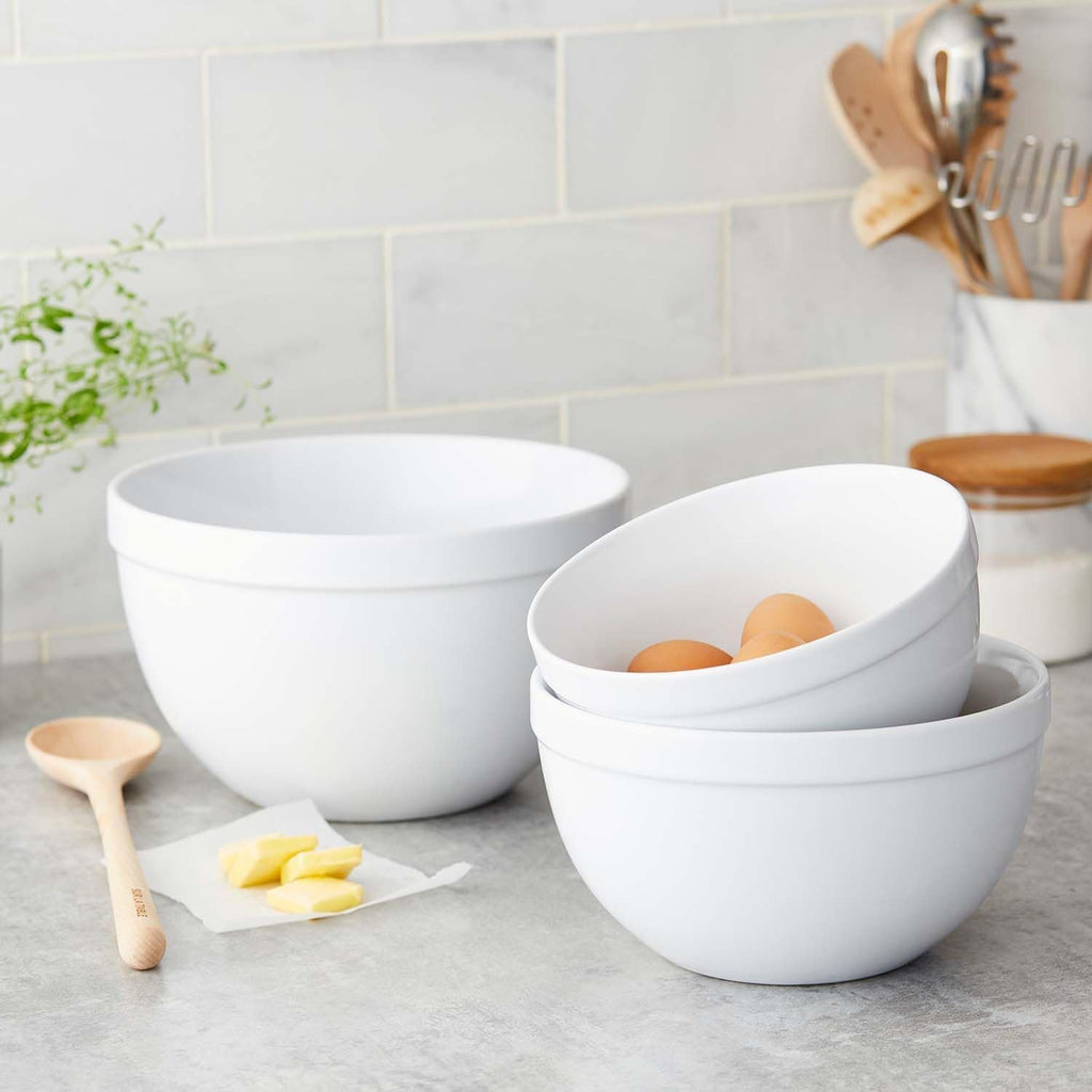 Ceramic Mixing Bowls, Set of 3, White U5294