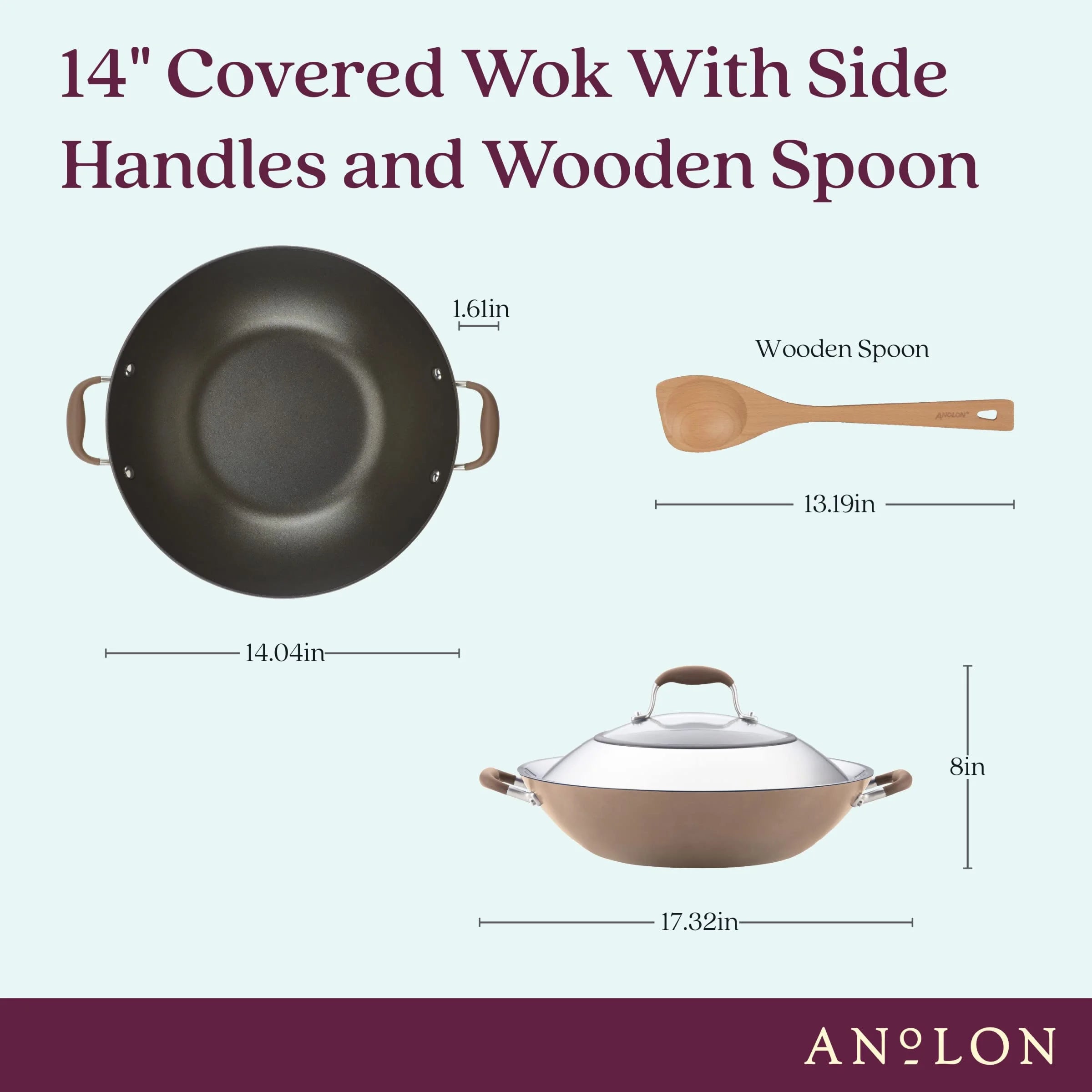 Nonstick Wok with Lid and Cooking Tool, 14 Inch E686