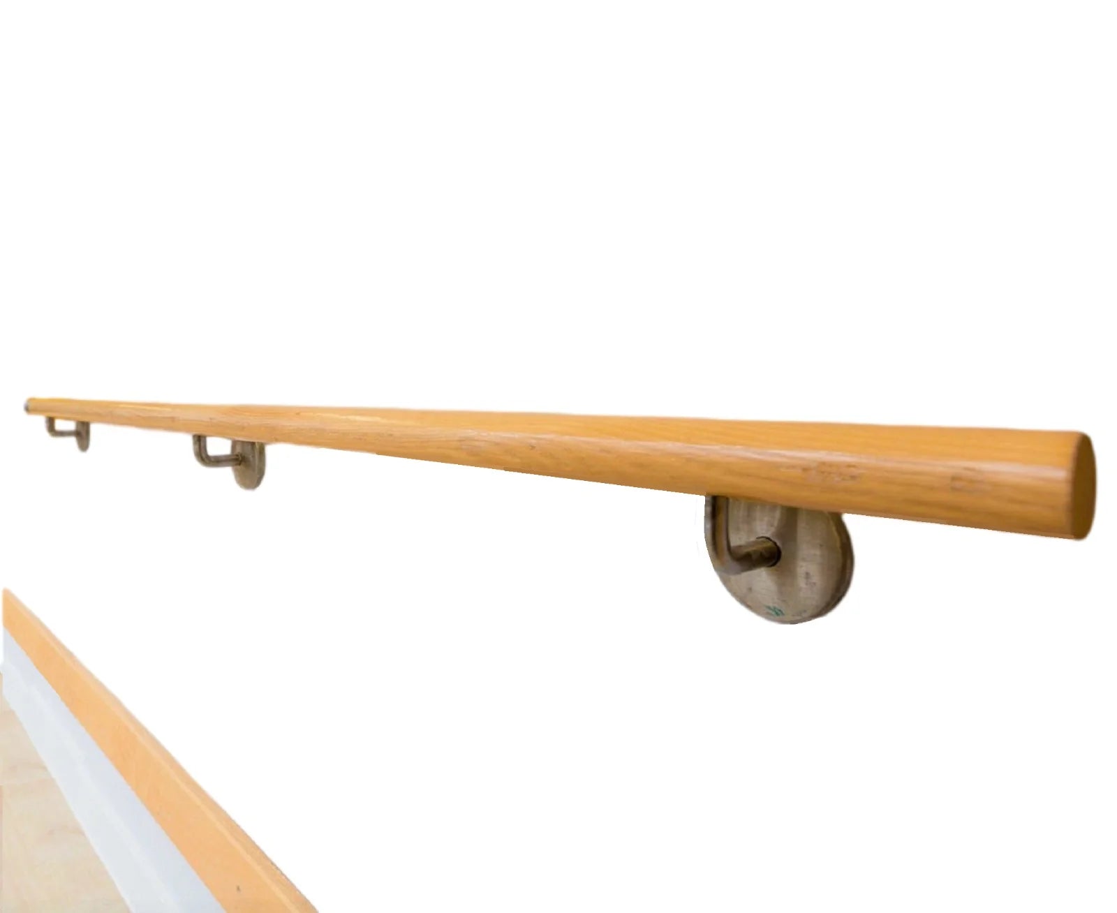 Wooden Stair Handrail 15 FT with Iron Brackets, Non-Slip Grab Bar for Indoor Stairway R5279