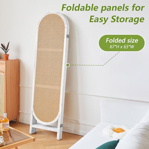 Folding Rattan Room Divider Screen for Home Office Bedroom C79540