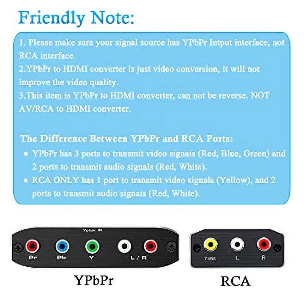 Component to HDMI Converter, YPbPr to HDMI, Supports Video Audio for DVD, Xbox 360, PS2, HDTV G4310