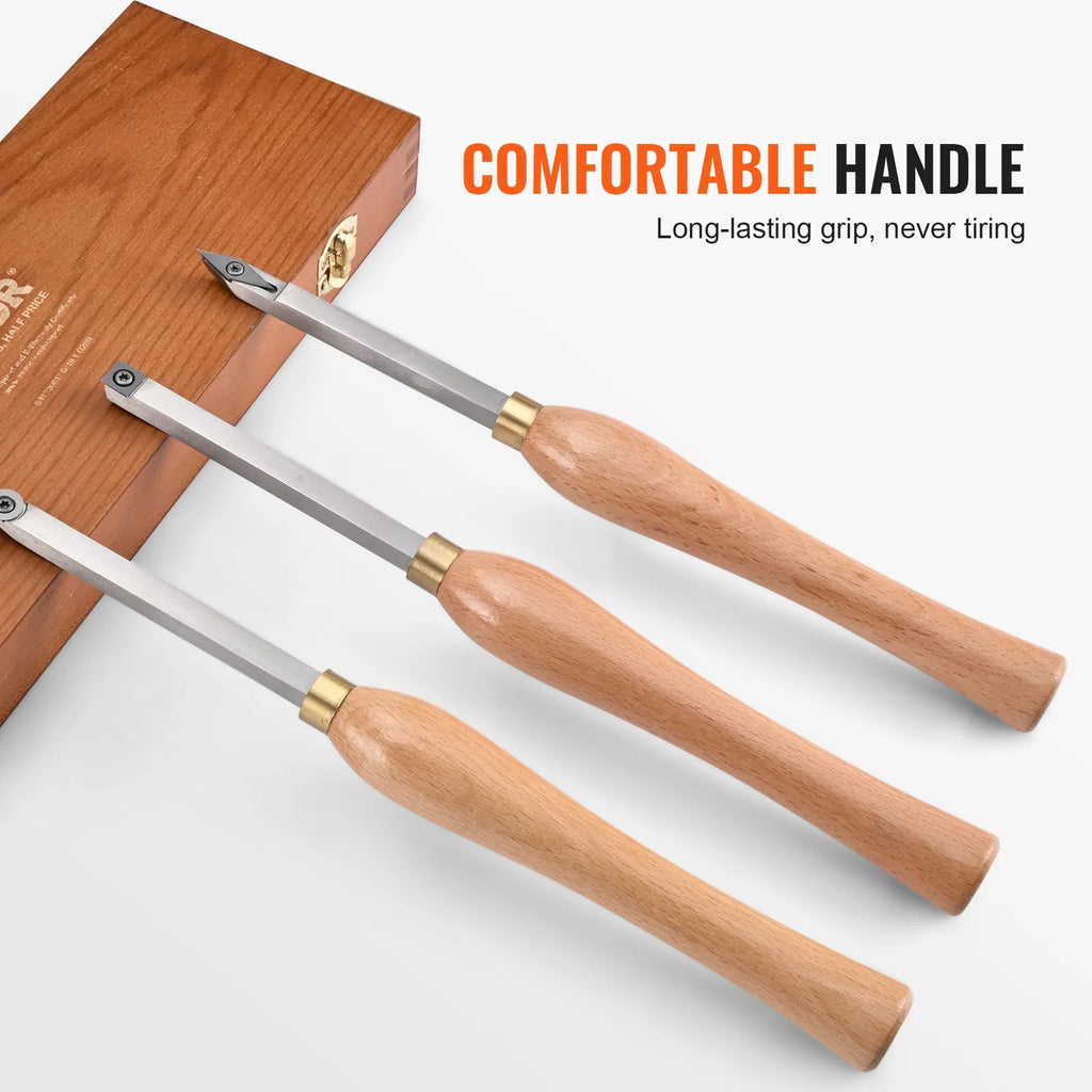 Lathe Chisel Set 3PCS Wood Turning Tools Carbide Steel S38644