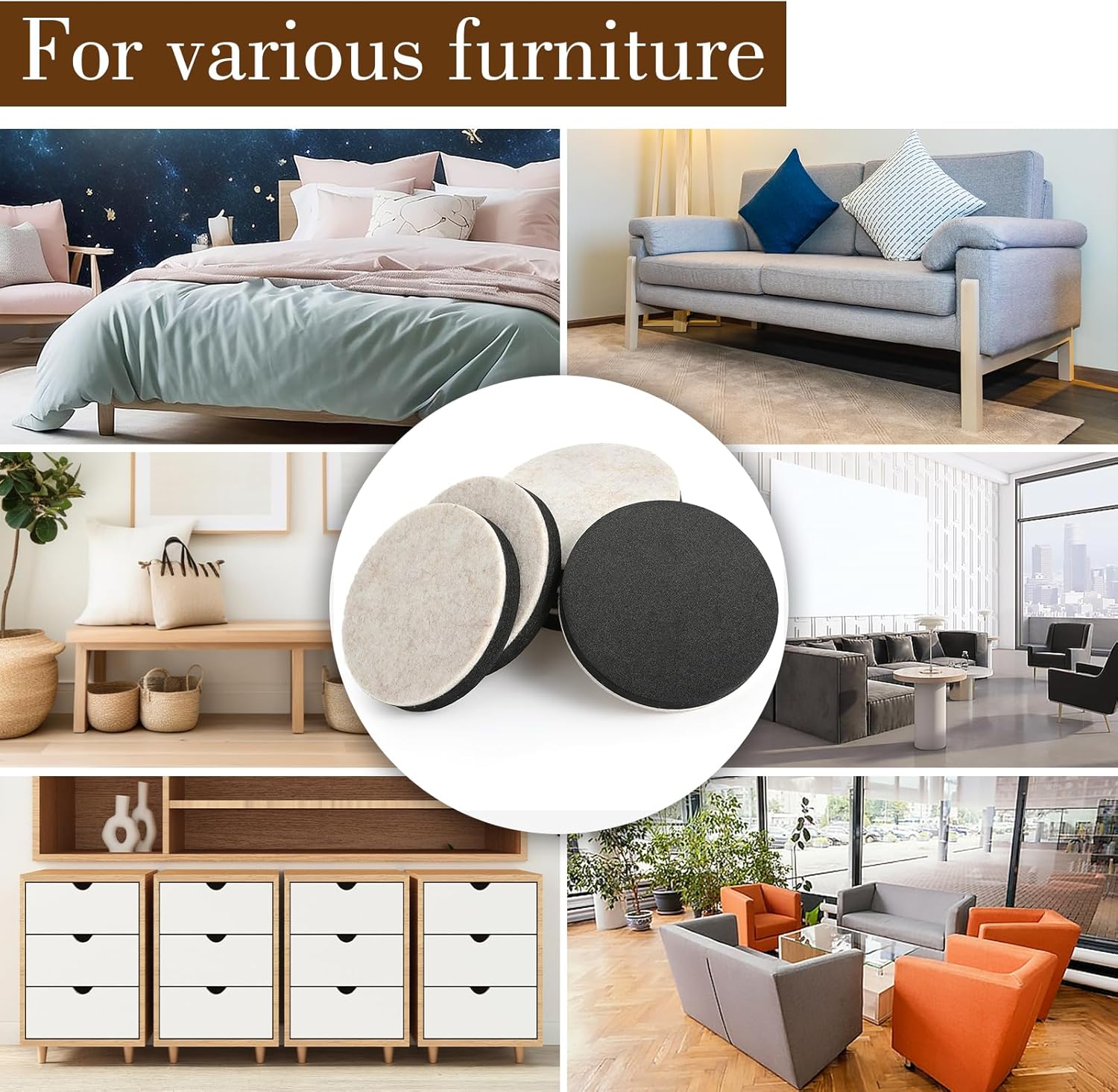 Felt Furniture Sliders for Hardwood Floors, 3.5 Inches Reusable Movers B153526