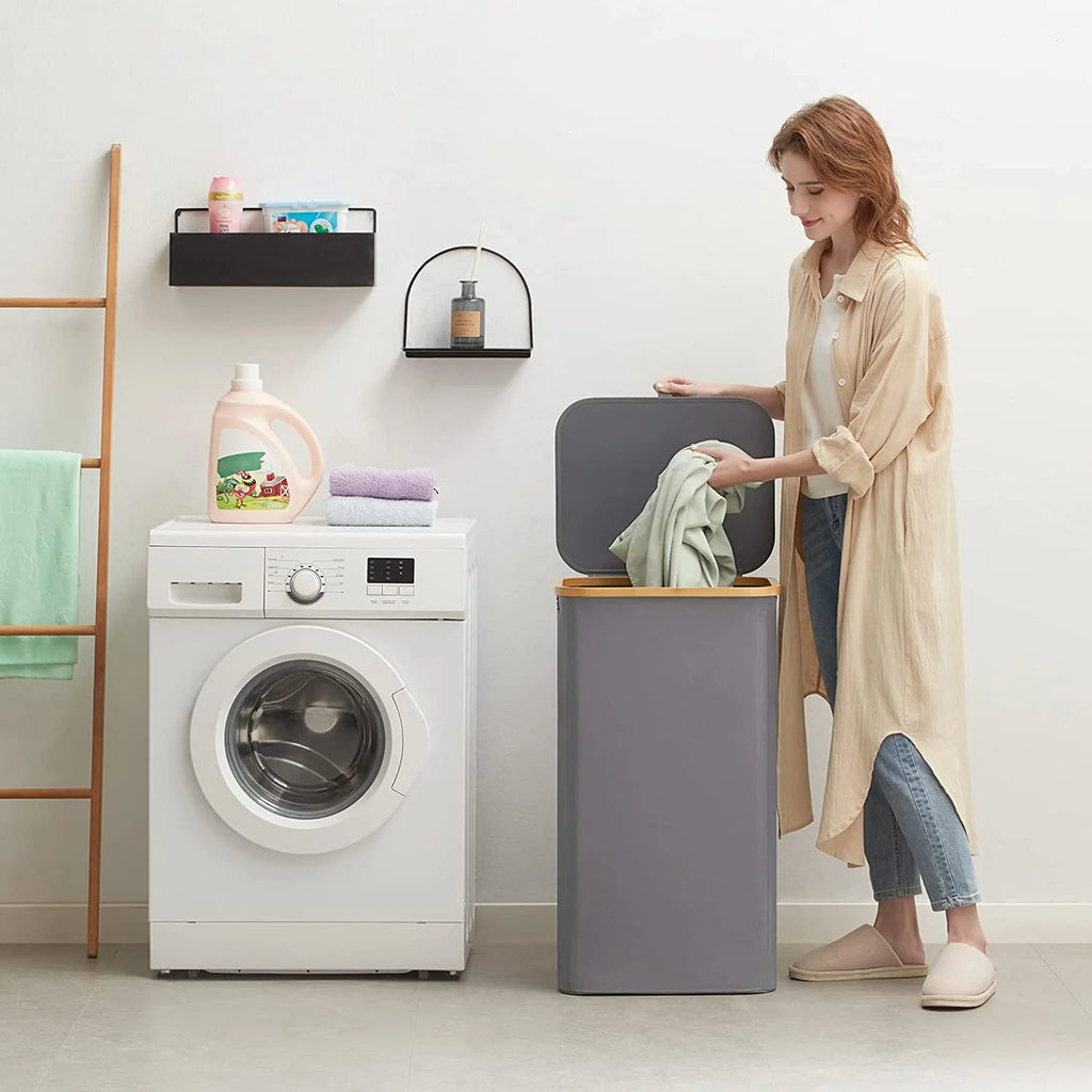 100L Laundry Basket with Lid, Removable Bag Grey F469