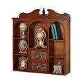 Sarantino Wall Wooden Curio Cabinet Natural Cherry - Traditional Style - Handcrafted Wood - Seven Shelves, Two Drawers - Ornate Medallion Designs - Decorative Display - Mounted - 14" Wx14 Dx30.5 H
