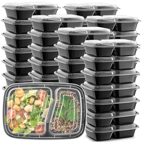50-Pack Reusable Meal Prep Containers with Lids, 32 oz, 2 Compartment, BPA Free P405690