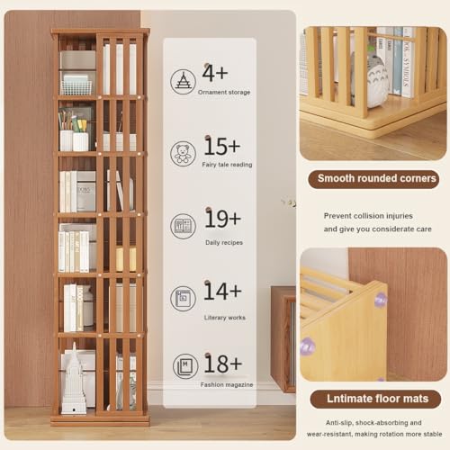 Bamboo 360 Rotating Bookshelf, 6-Tier Open Design Book Tower I111471
