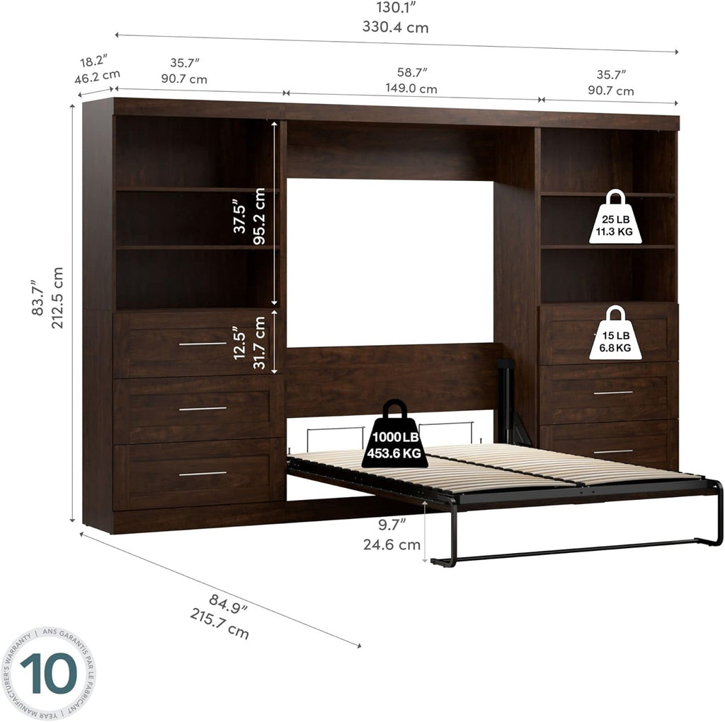 Wall Bed for Multi-Purpose Room, Full Size, Chocolate W305