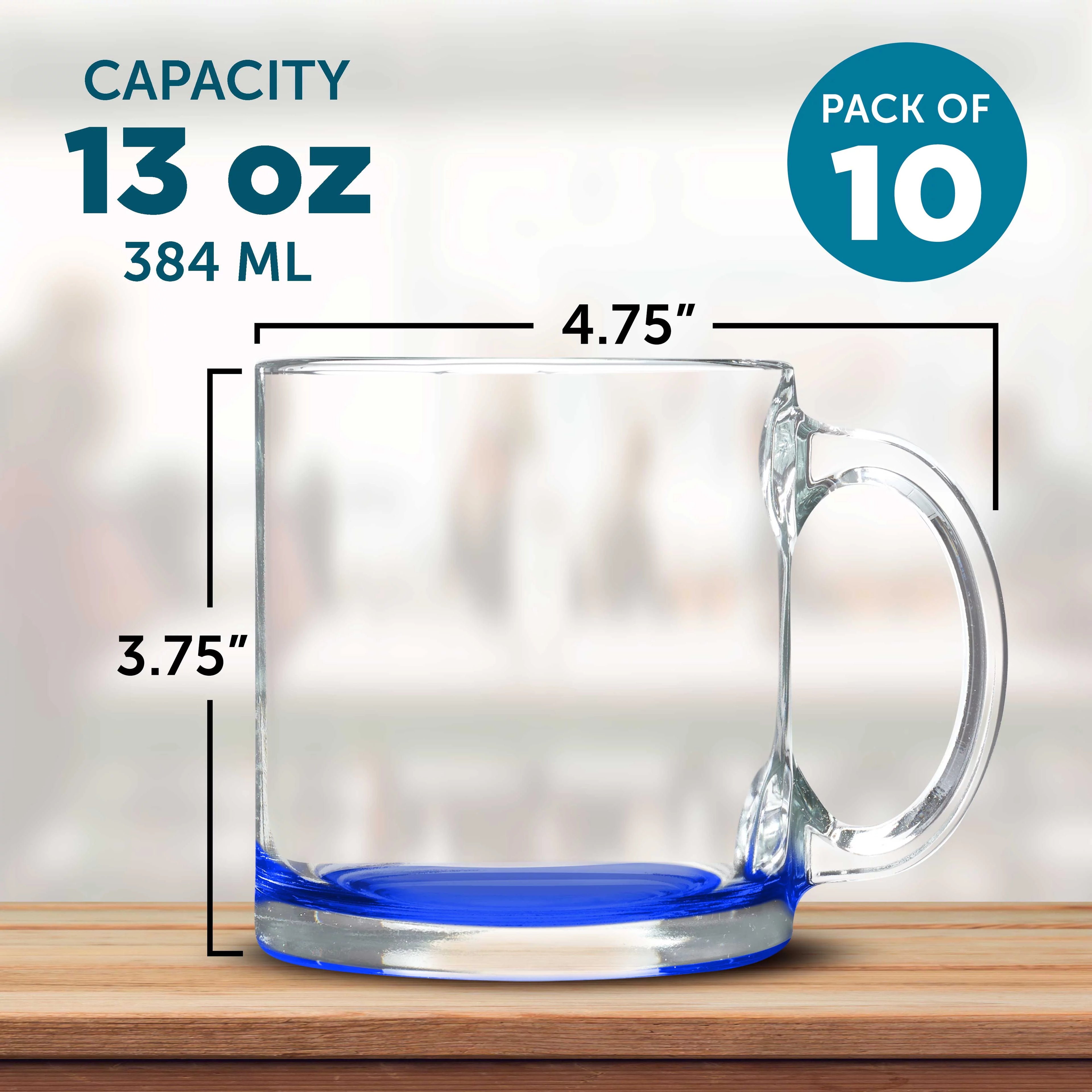 Clear Glass Coffee Mugs 13 oz, Set of 10 E17839