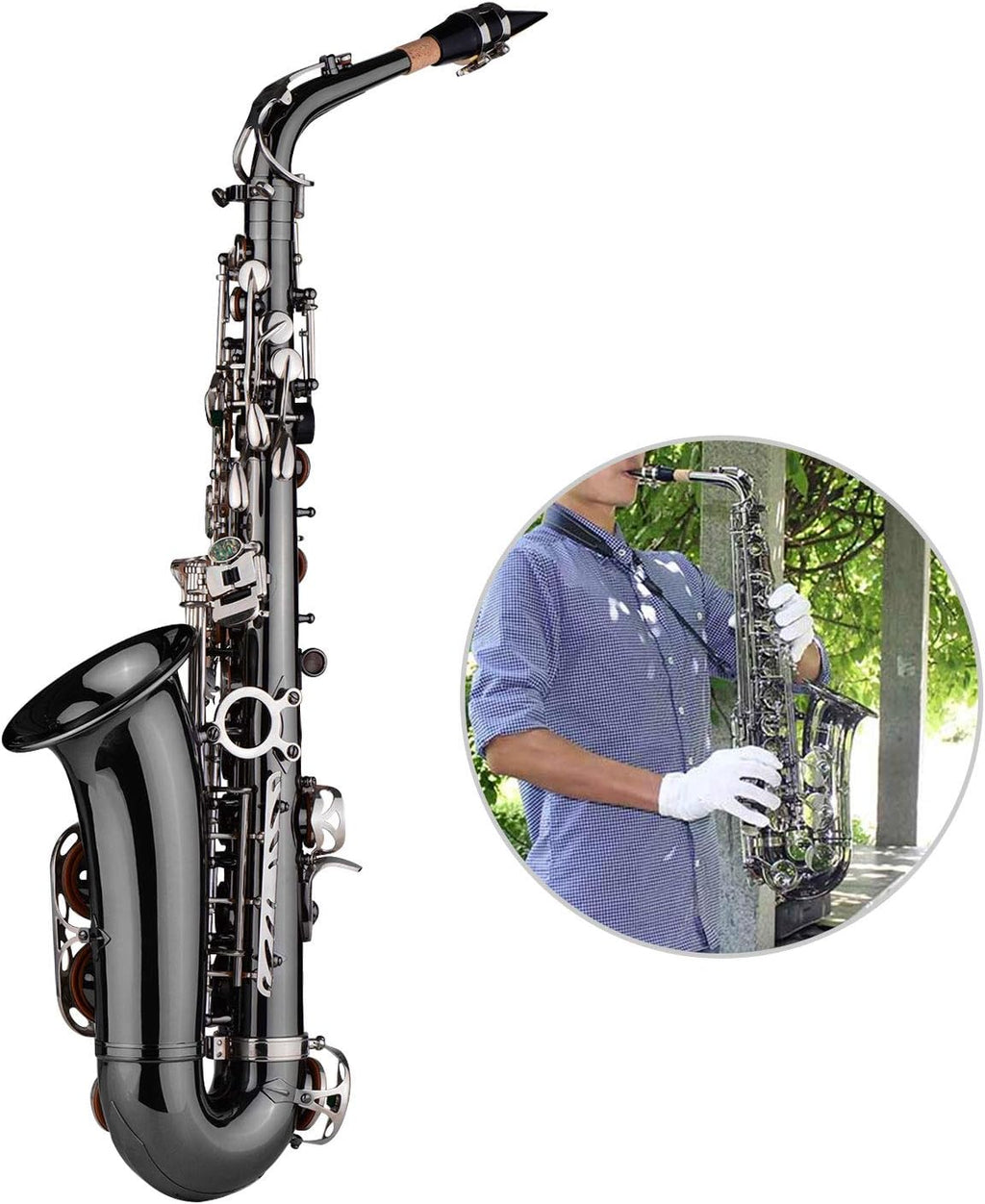 Alto Saxophone Brass Bend Black Nickel Plating Abalone Shell Keys with Case I65188