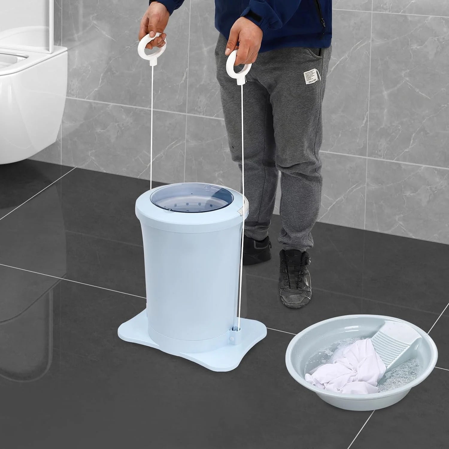 Manual Clothes Dryer, 12L Spin Dryer Foot Powered with Drain Hose, Compact for Apartments, Dorms, Travel P931057