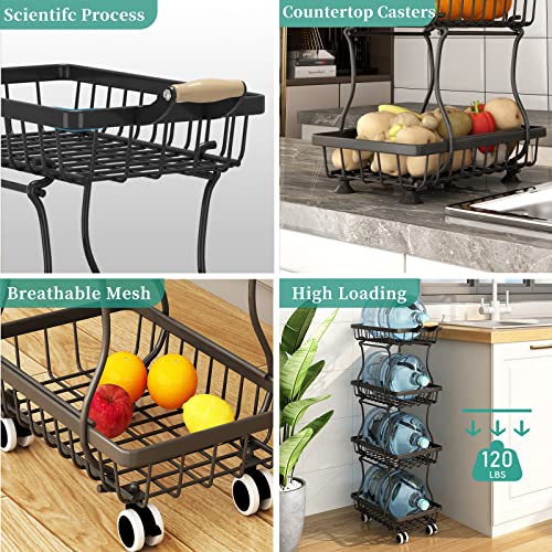 Stackable Metal Wire Fruit Basket on Wheels for Kitchen Storage E85311