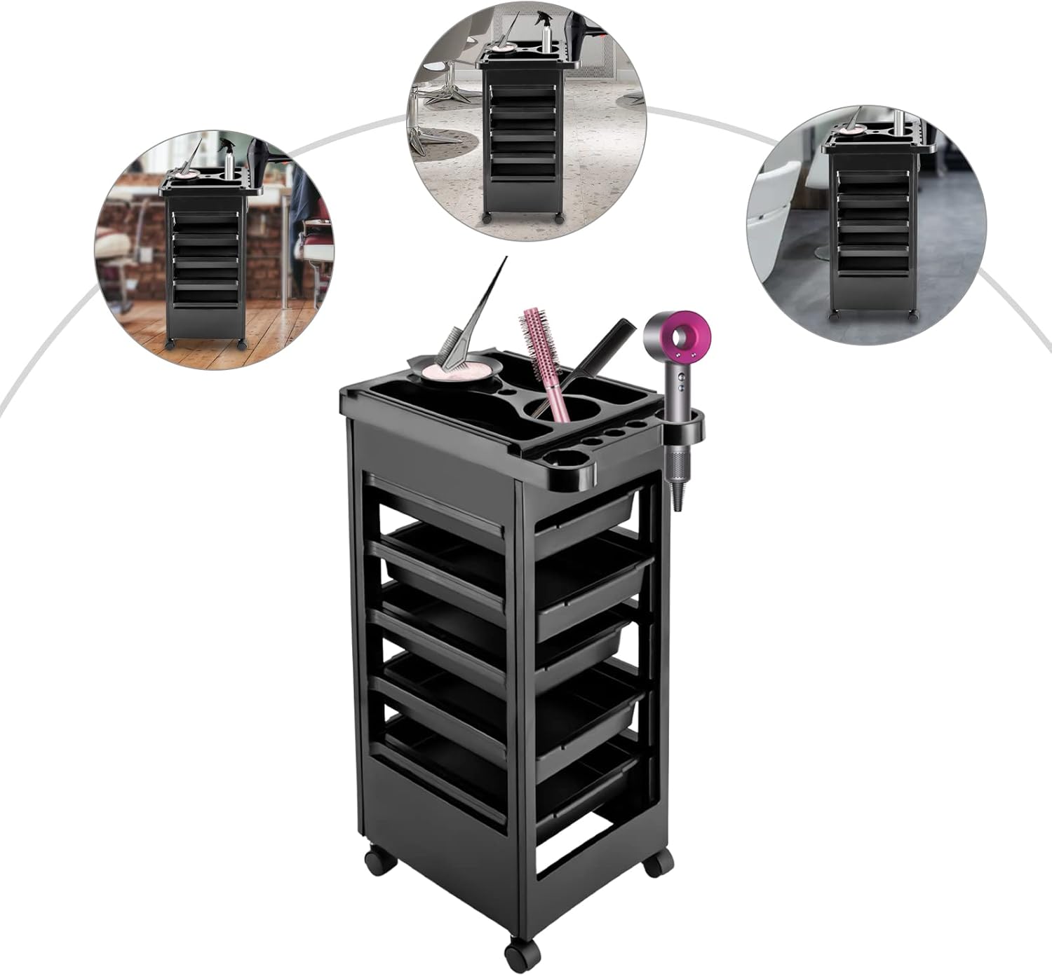 Salon Trolley Cart with Wheels, 5 Drawer Storage Organizer X854374