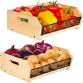 Potato and Onion Storage Bin, Stackable Onion Potato Storage Basket with Handle, Onion Basket for Pantry, Bamboo Storage Bin for Produce, Fruit, Bread, Vegetable, Garlic, 2 Pack