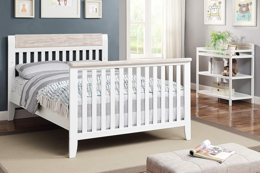 4 in 1 Convertible Crib, White and Wire Brushed Wood V2044
