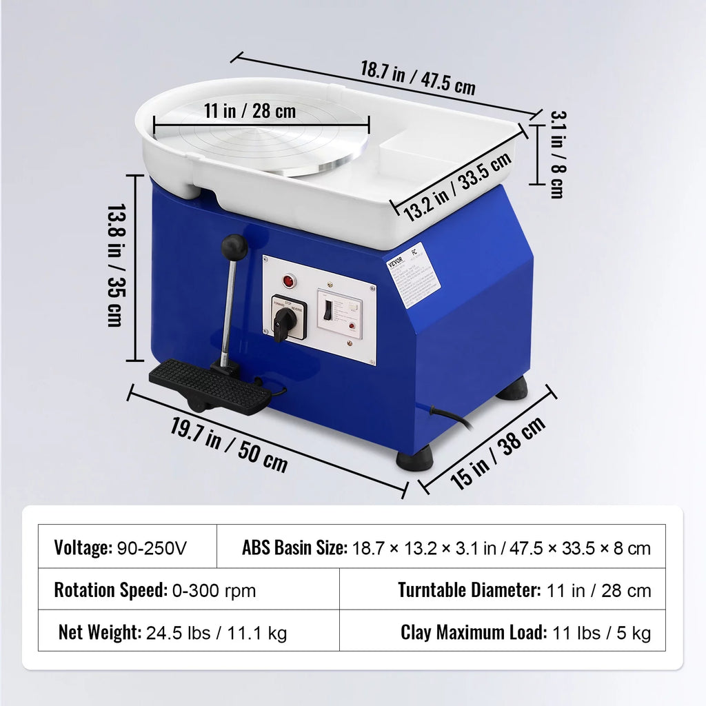 Pottery Wheel, 11" Ceramic Forming Machine, Adjustable Speed with Foot Pedal X4059