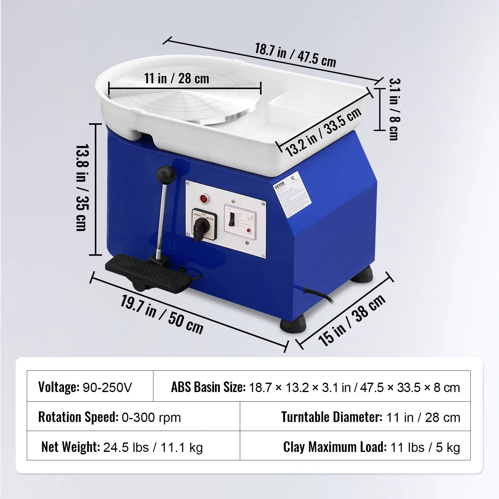 Pottery Wheel, 11" Ceramic Forming Machine, Adjustable Speed with Foot Pedal X4059