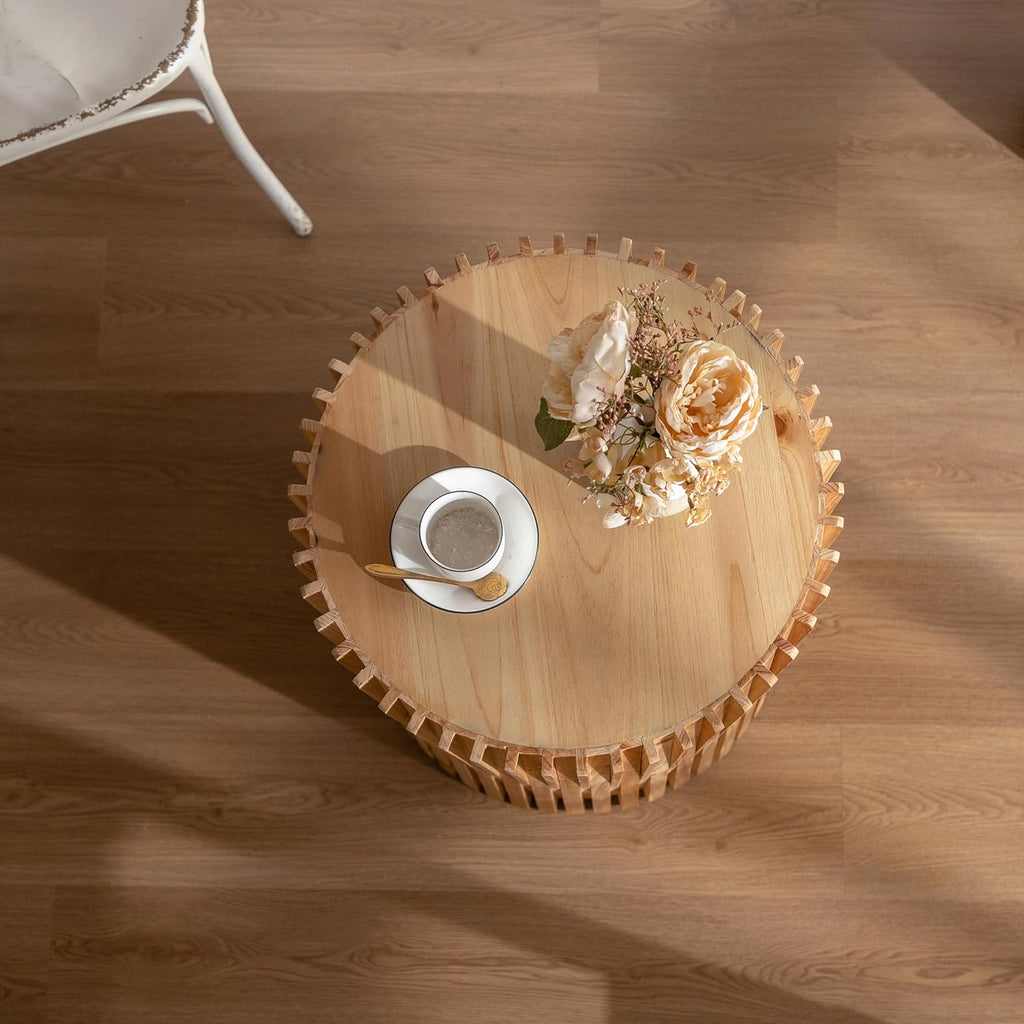 Cylindrical Coffee Table with Vertical Texture Relief Design N276