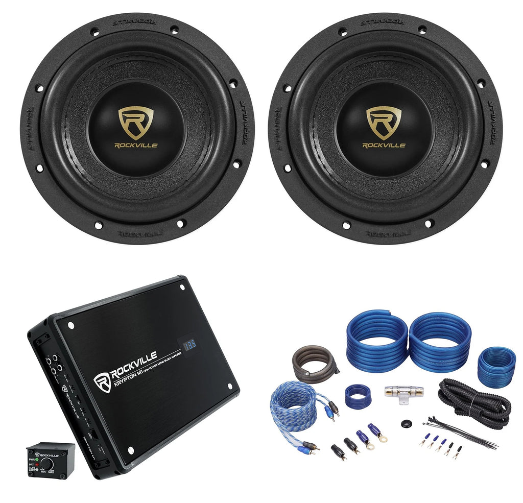 (2) Rockville W65K9D4 6.5" 1000 Watt Car Audio Subwoofers+Mono Amplifier+Amp Kit