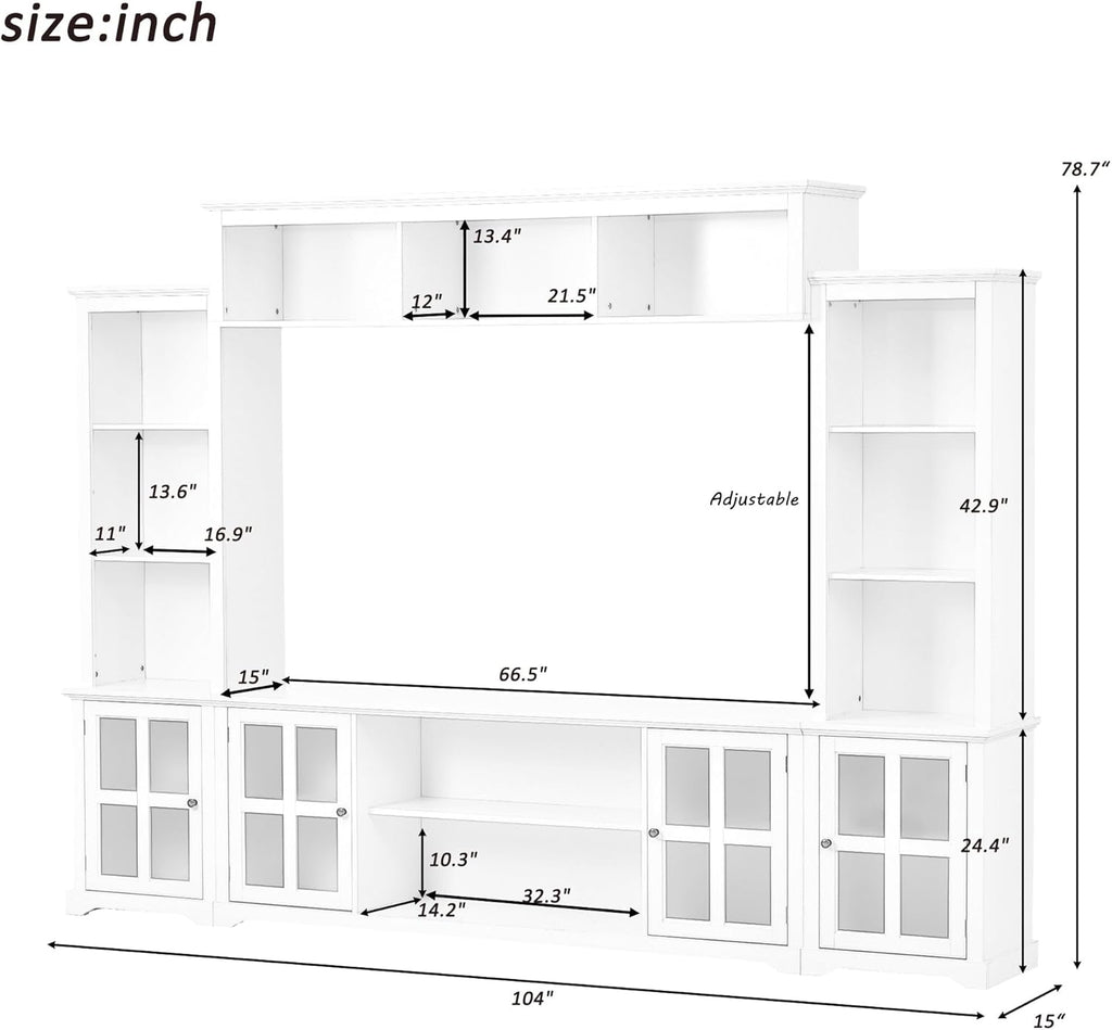 Media Console Table for TVs Up to 70" with Tempered Glass Door, White J769401
