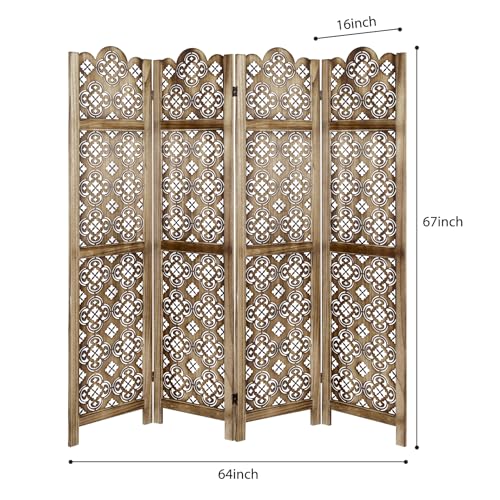 Carved Room Divider, 6 Panel Folding Privacy Screen, Retro Flower Pattern, Grey K413