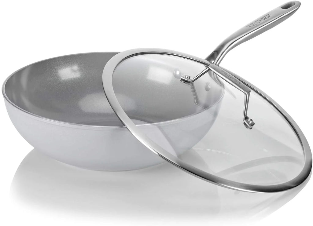 Ceraterra 12" Ceramic Nonstick Wok/StirFry Pan With Glass Lid, (PTFE And PFOA Ceramic Exterior & Interior), Made In Korea (12In With Lid)
