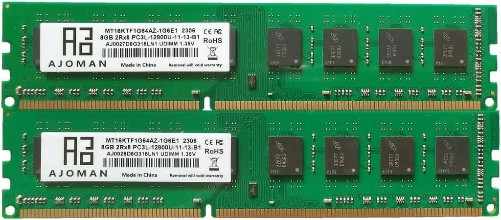 AJOMAN 16GB Kit 8GBx2 DDR3 DDR3L 1600MHz Desktop RAM 2Rx8 PC3L-12800U DIMM 1.35V 240-Pin CL11 Non-ECC UDIMM Computer
