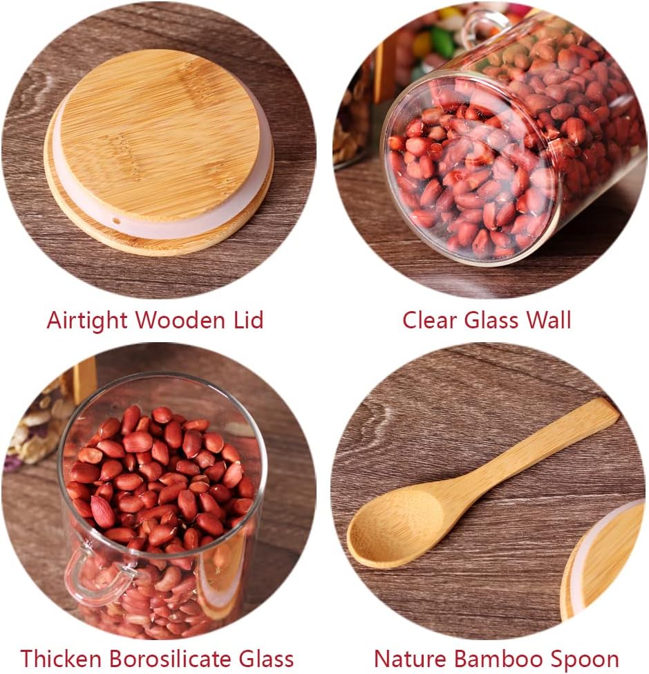 Glass Containers with Bamboo Lids and Wooden Spoons, 17 OZ Overnight Oat Jars (6 Pack) O92322