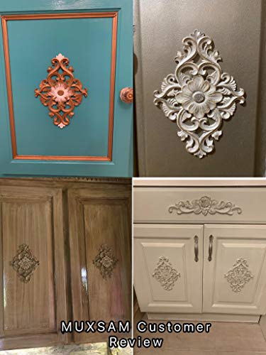Wood Carved Appliques, 2Pcs Unpainted Wooden Onlays for Furniture Cabinet Door Wall Decor, 15x10.5cm H161