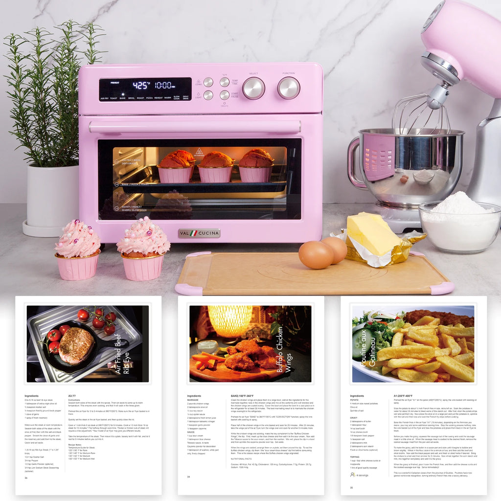 Retro Infrared Air Fryer Toaster Oven, Extra Large Countertop Convection Oven 10-in-1, 6-Slice Toast, Enamel Baking Pan, Pink P708509