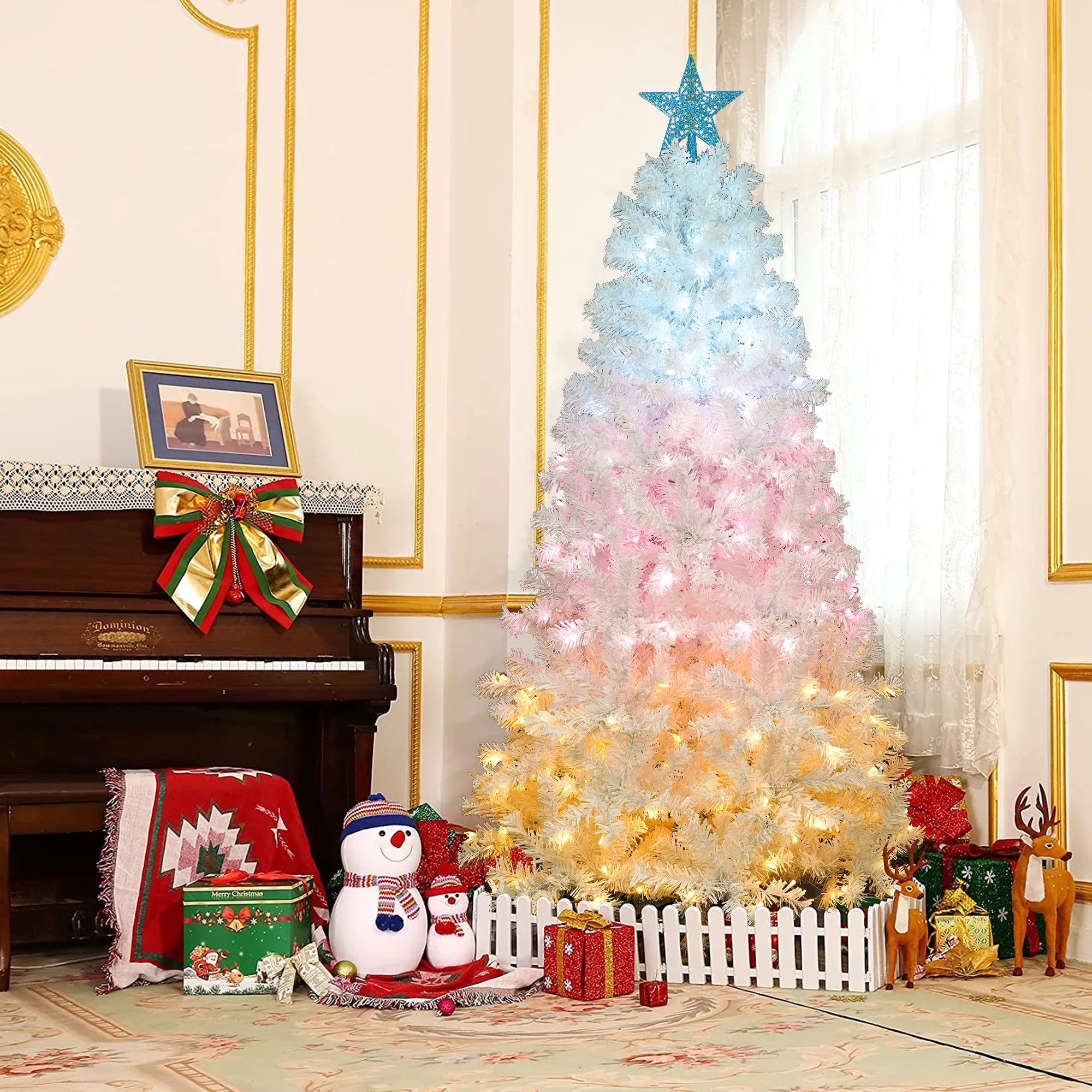 6FT Pre-lit Artificial Christmas Tree with 300 Tri-Color Lights and Star Top E161241