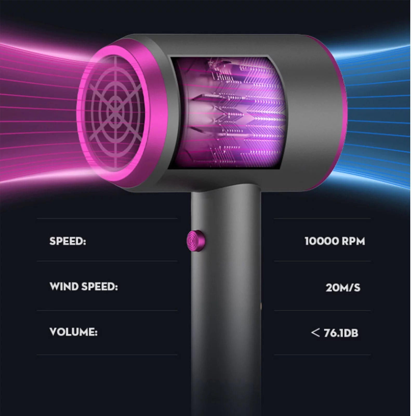 Hair Dryer, Lightweight, for Home Salon Travel F359303