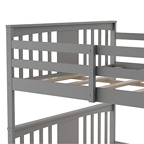 Twin Over Twin Low Bunk Bed with Ladder for Toddlers Kids - White D828
