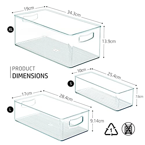 Stackable Pantry Organizer Bins with Handles, Clear Plastic Storage U5740
