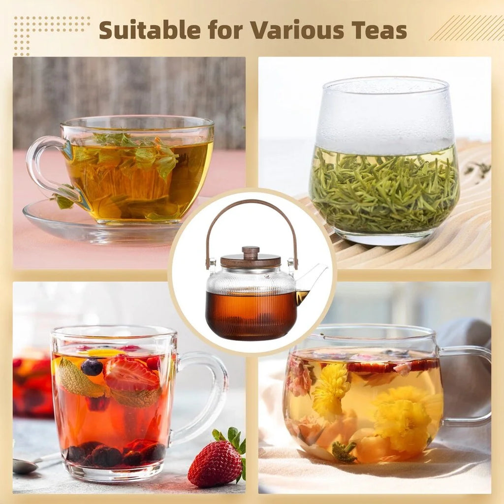 Glass Stovetop Teapot with Removable Infuser, Heat-Resistant Tea Kettle V68371