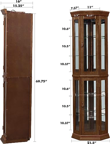 Wooden Corner Display Cabinet with Adjustable Glass Shelves G8774