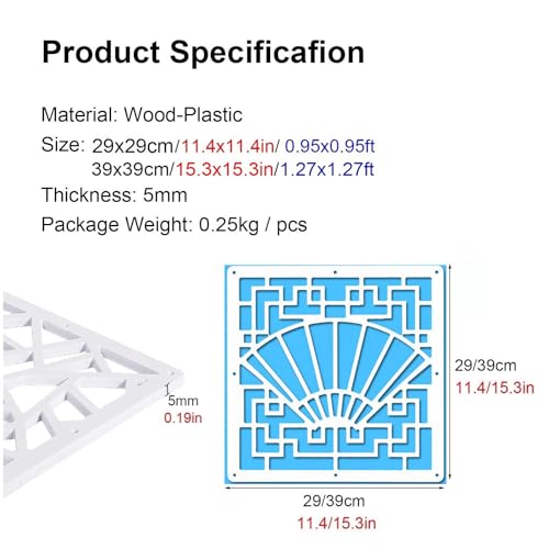 Room Privacy Screen Divider, 5mm Thick Hollow Out Wood-Plastic Panels (5pcs) N7910