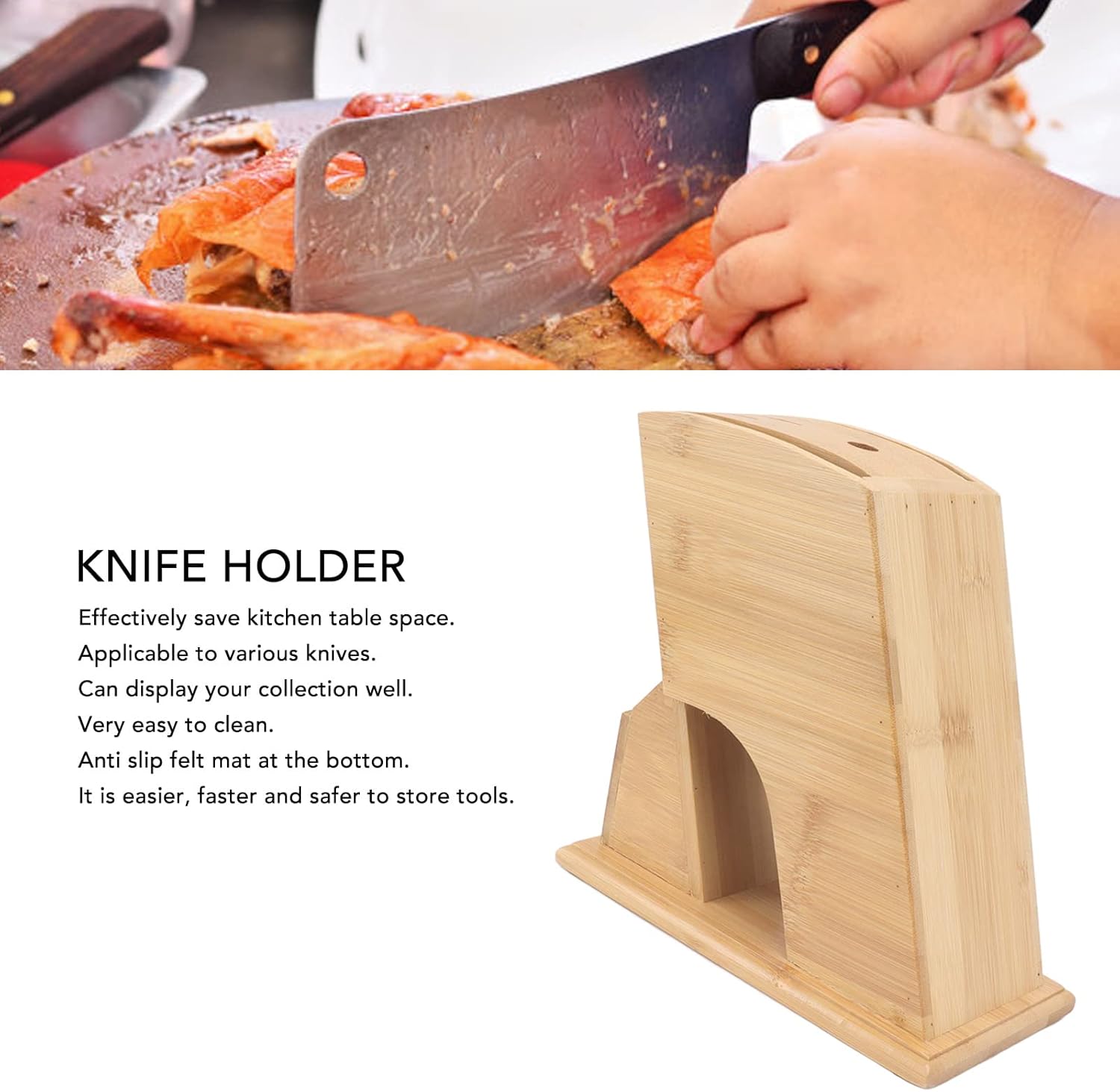 Wooden Knife Block with Non-Slip Felt Mat for Kitchen Countertop J65363