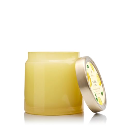 Thymes Large Candle - 16 Oz - Scented Candle for a Fresh Home Fragrance - Blue Colored Glass Candle Jar - Washed Linen