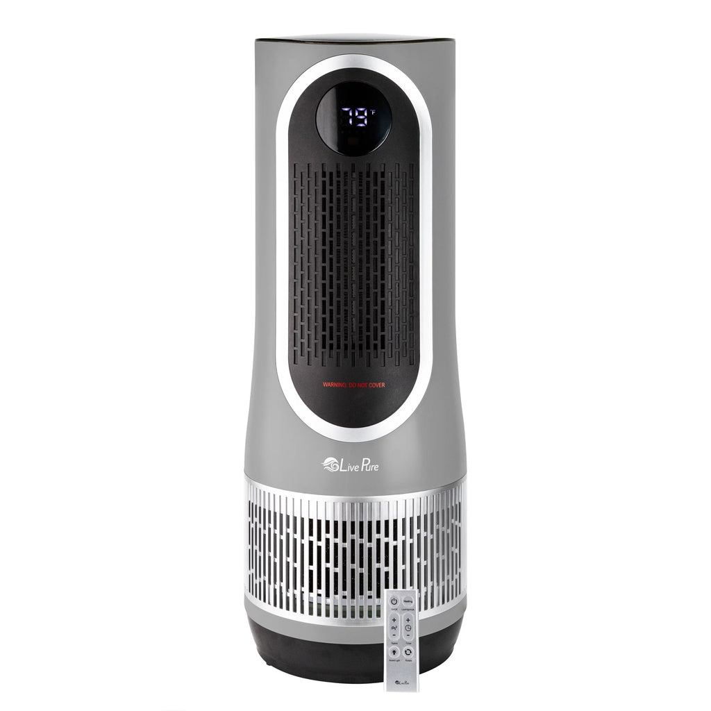 LP500APHTR Livepure 2 in 1 Clean Heat Air Purifier & Heater (12 x 11.5 x 11.5 in) - Compact Design, HEPA Filtration System & 2 Heat Modes for Small Apartments, Bedrooms, Offices & Dorms – Gray
