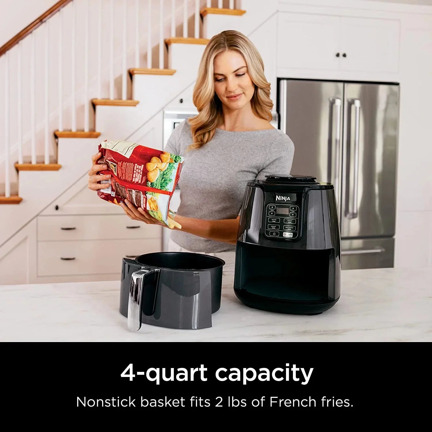 Air Fryer 4 Quart, Crisps Roasts Reheats Dehydrates, Grey Y8023