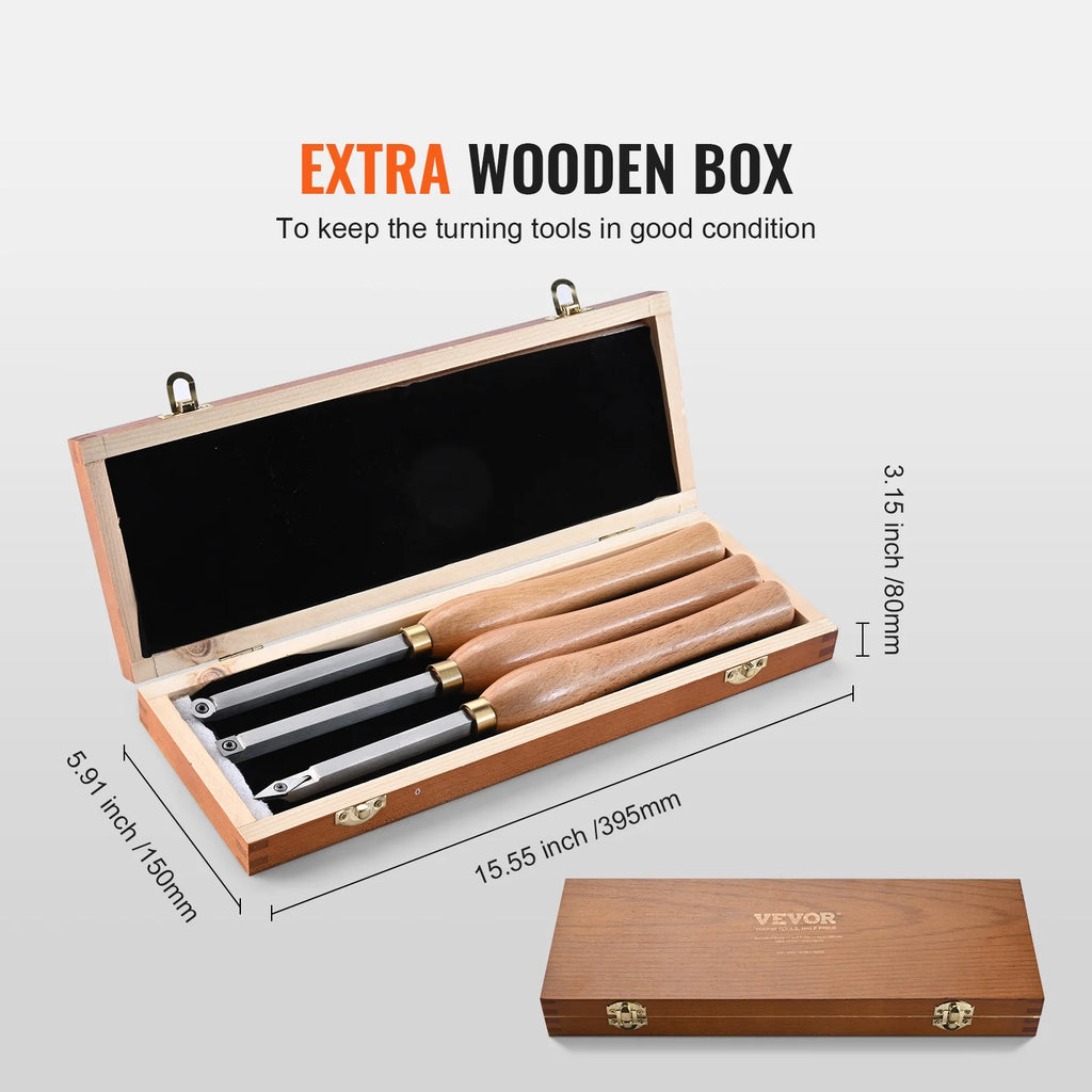 Lathe Chisel Set 3PCS Wood Turning Tools Carbide Steel S38644