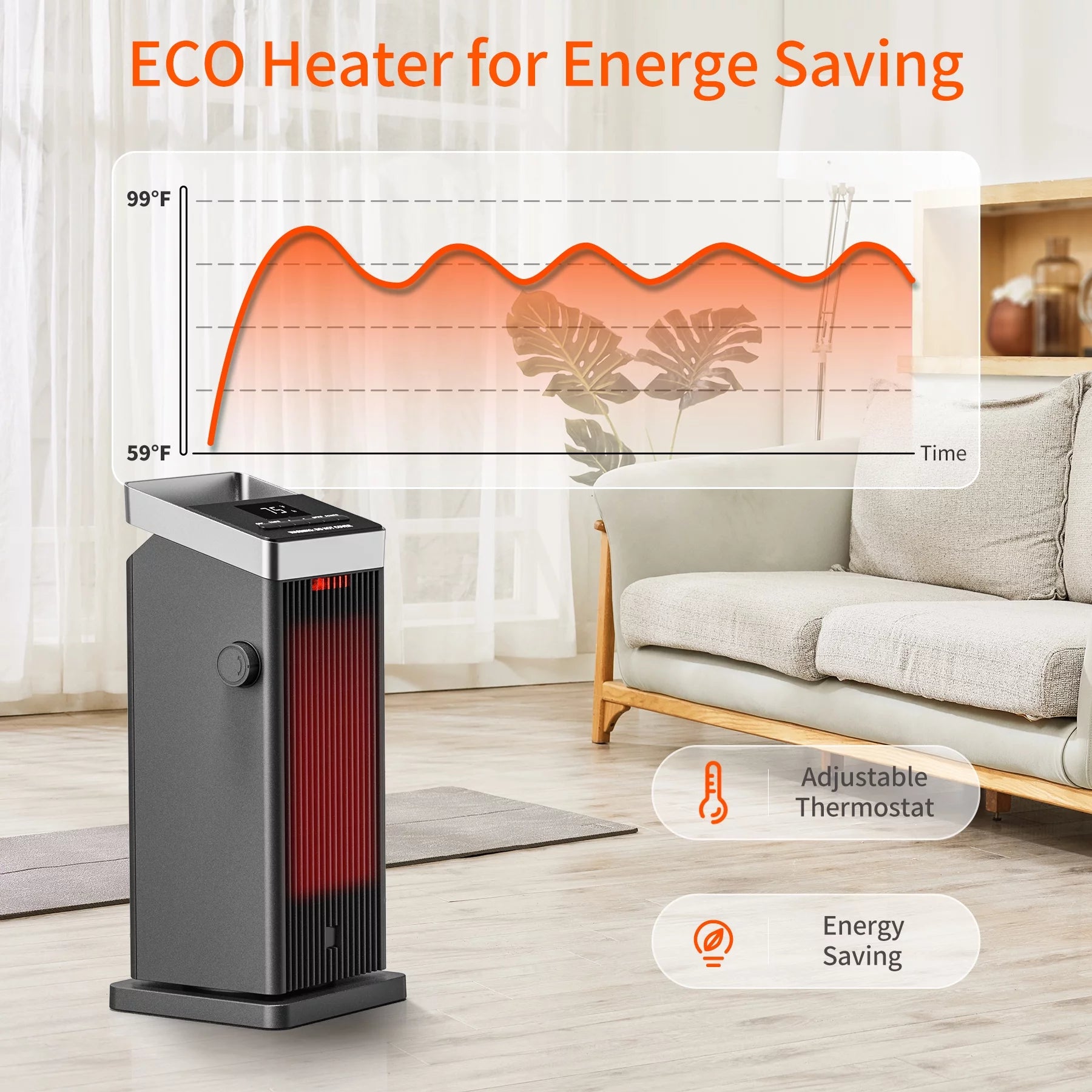 1500W Ceramic Heater with Thermostat and Remote Control L829740