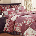 Cozy Line Home Fashions Sanders Red Navy Blue Brown Floral Print Real Patchwork, 100% Cotton Reversible Coverlet, Bedspread, Quilt Bedding Set (Red/Navy, King - 3 Piece)